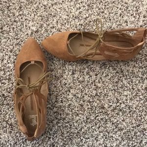 New directions lace up ballet flat brown suede